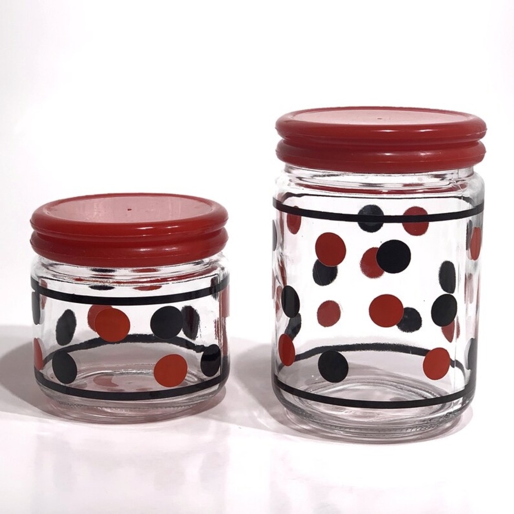 Vintage Canister Glass Set, Kig Indonesia, Retro Polka Dot